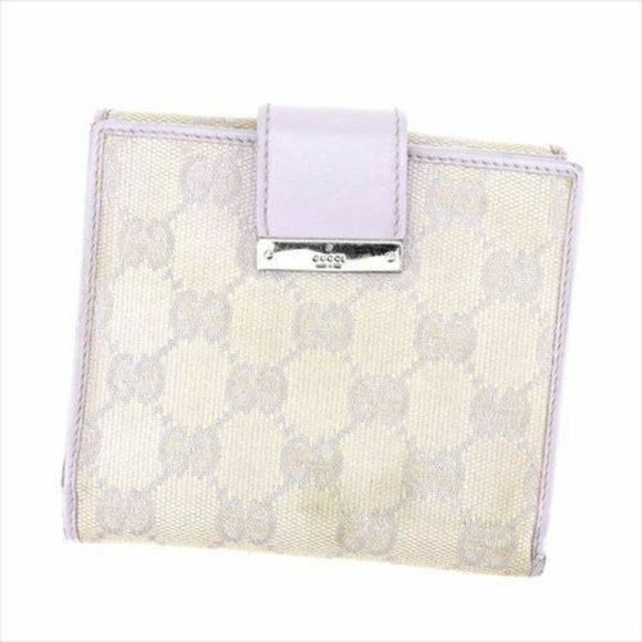 Auth Gucci Wallet Purse Glogos Purple Beige Canvas Leather Woman - Picture 1 of 9